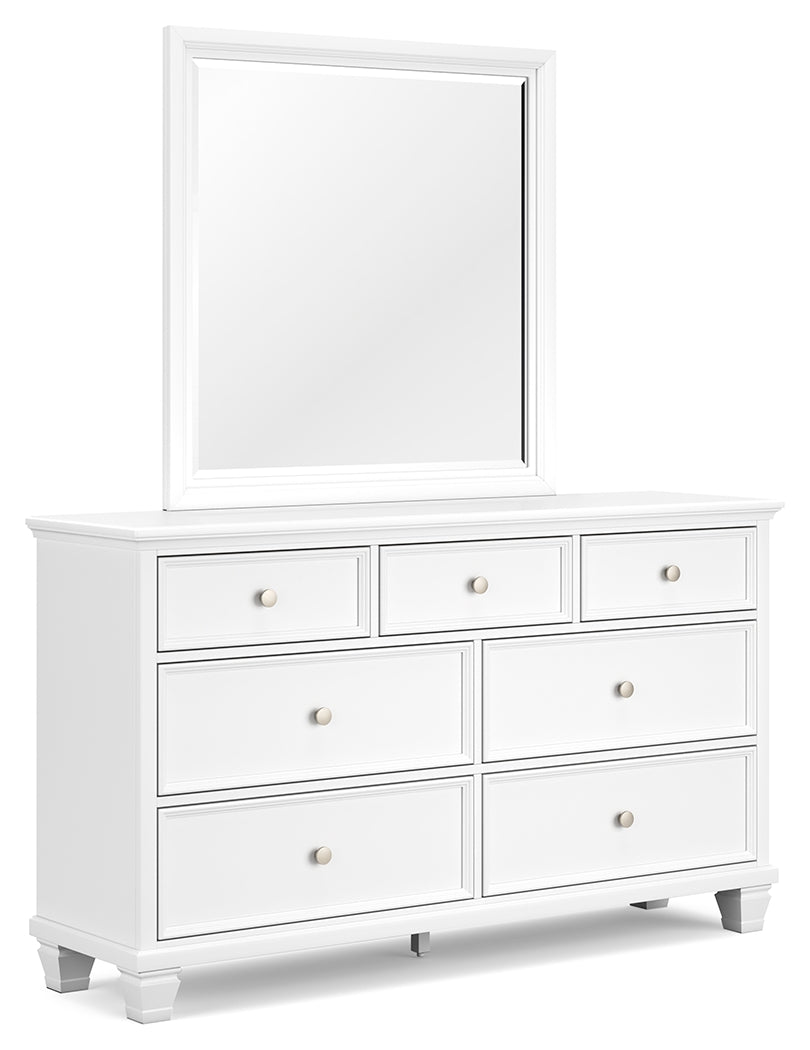 Fortman White Queen Panel Bedroom Set with Dresser, Mirror and Nightstand