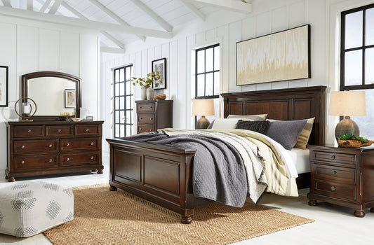 Porter California King Panel Bedroom Set with Dresser, Mirror, Chest and 2 Nightstands