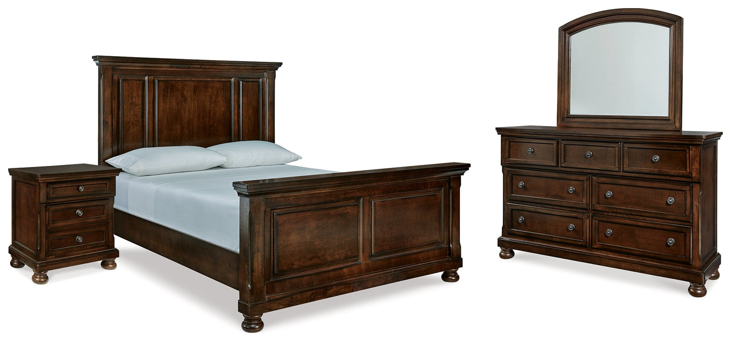 Porter Rustic Brown Queen Panel Bedroom Set with Dresser, Mirror and Nightstand