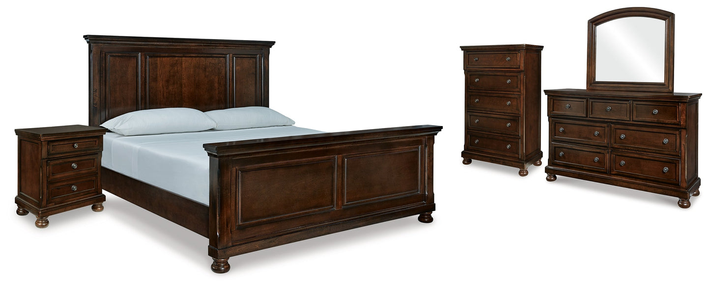 Porter Rustic Brown King Panel Bedroom Set with Dresser, Mirror, Chest and Nightstand