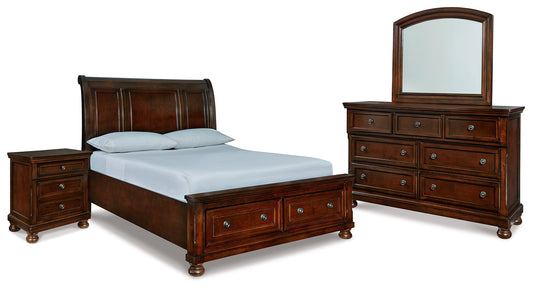 Porter Rustic Brown Queen Sleigh Storage Bedroom Set with Dresser, Mirror and Nightstand