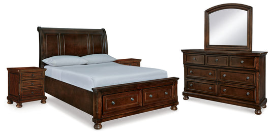 Porter Rustic Brown Queen Storage Bedroom Set with Dresser, Mirror and 2 Nightstands