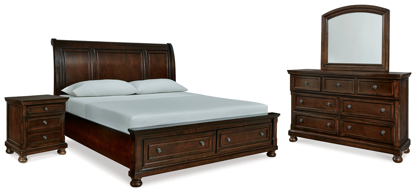 Porter Rustic Brown California King Sleigh Bedroom Set with Dresser, Mirror and Nightstand