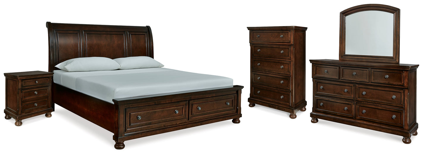 Porter Rustic Brown King Sleigh Bedroom Set with Dresser, Mirror, Chest and Nightstand