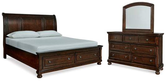 Porter Rustic Brown King Sleigh Storage Bedroom Set with Dresser and Mirror