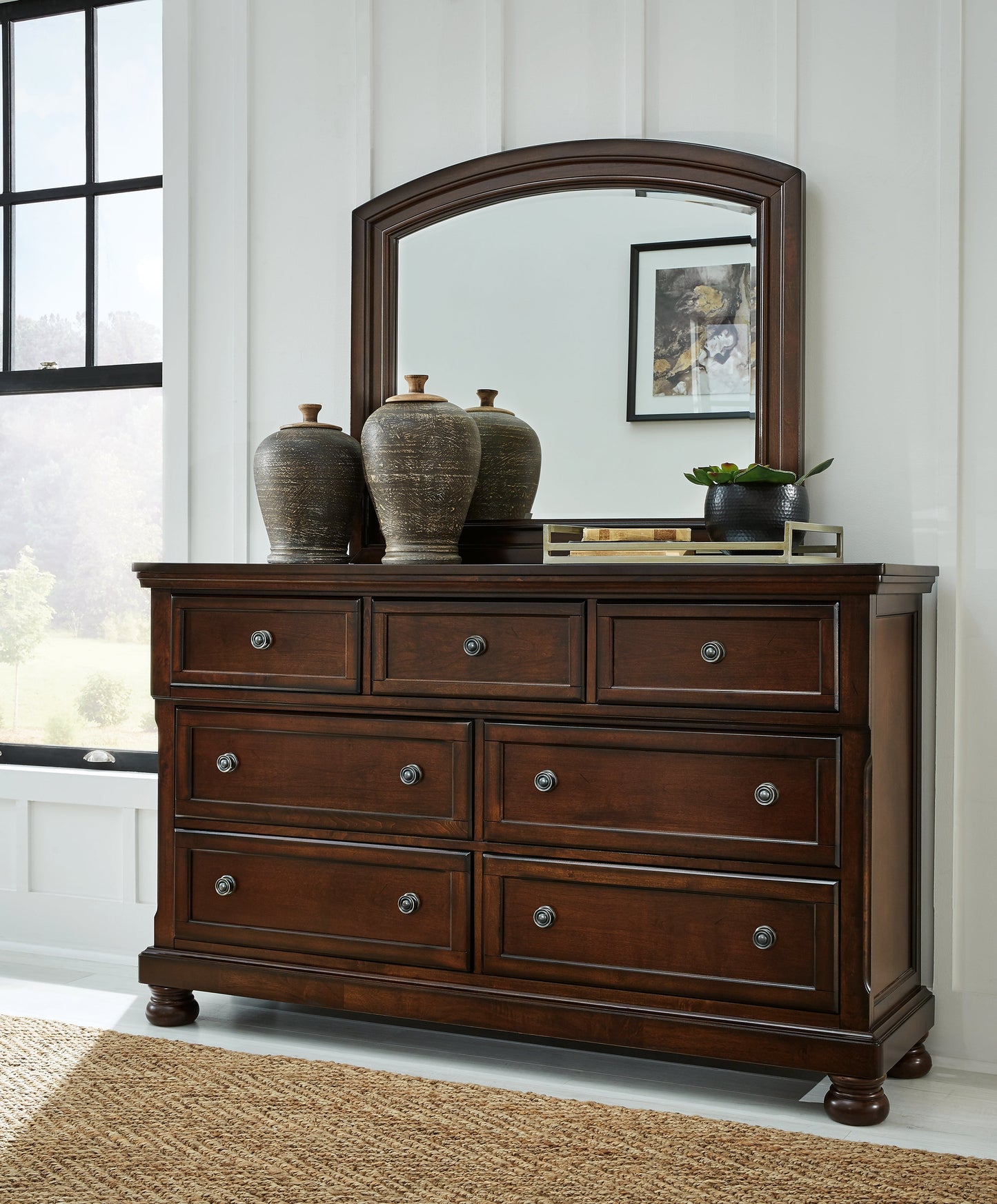 Porter Rustic Brown Queen Sleigh Storage Bedroom Set with Dresser, Mirror and Nightstand