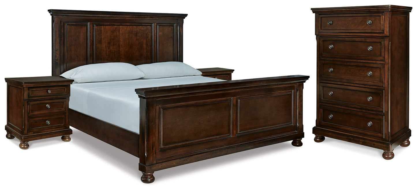 Porter Rustic Brown King Panel Bedroom Set with Chest and 2 Nightstands