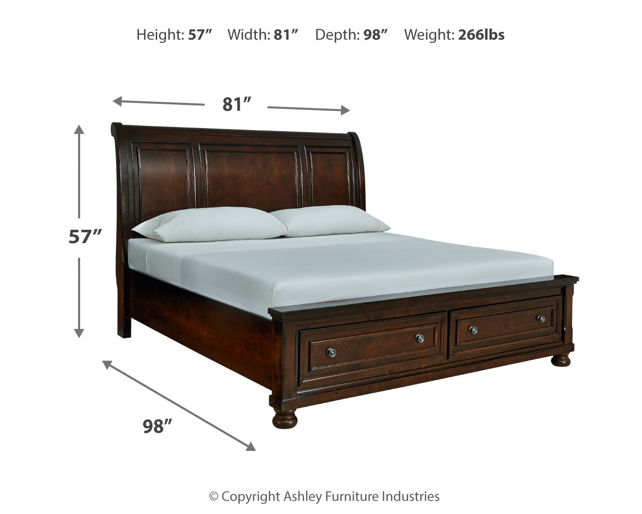 Porter Rustic Brown California King Sleigh Bedroom Set with Dresser, Mirror and Nightstand