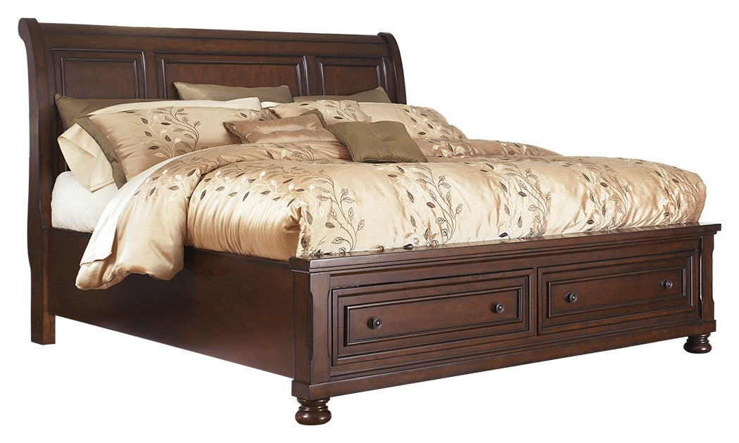 Porter Rustic Brown King Sleigh Storage Bedroom Set with Dresser and Mirror