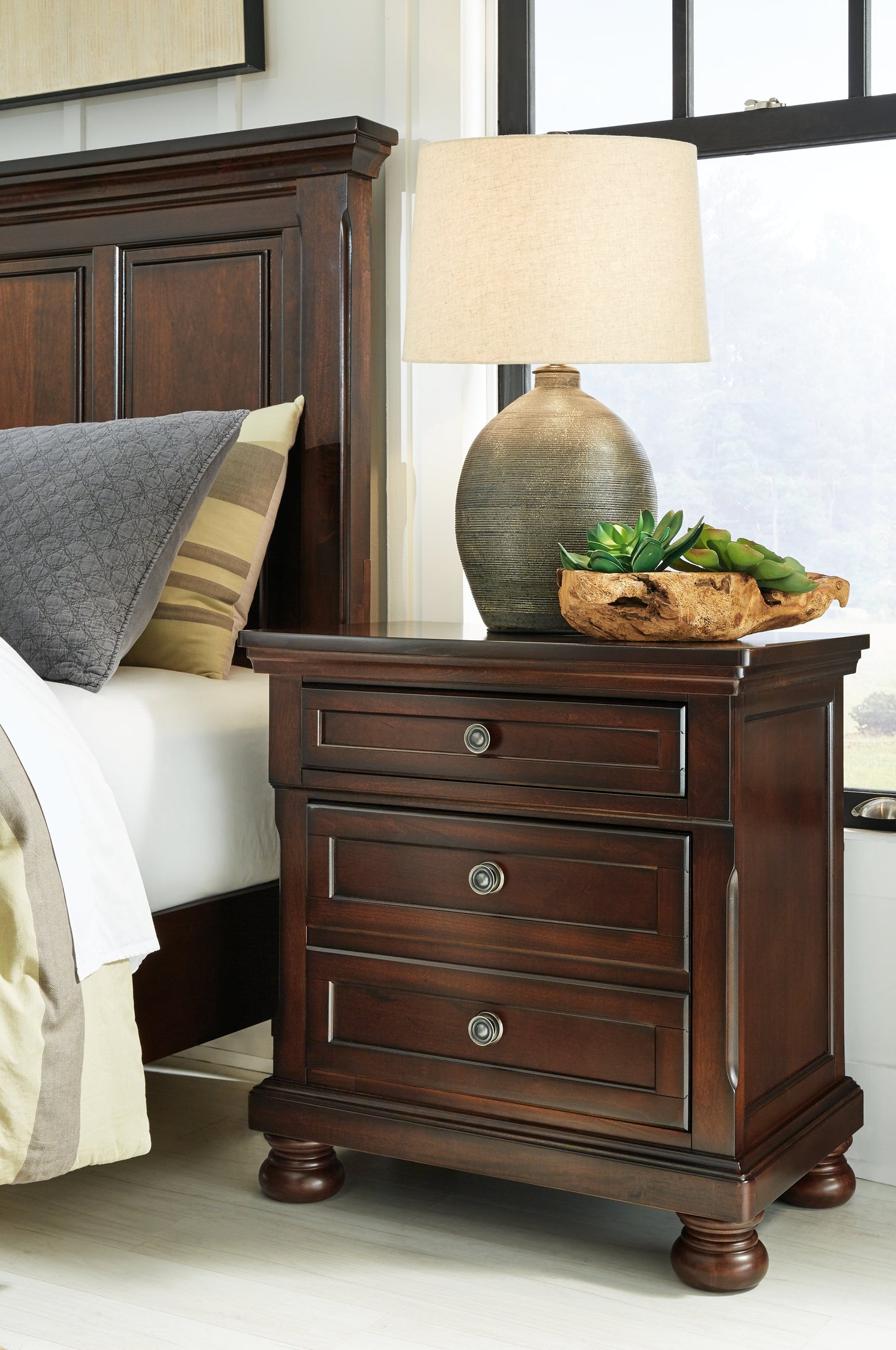 Porter Rustic Brown Queen Sleigh Storage Bedroom Set with Dresser, Mirror and Nightstand