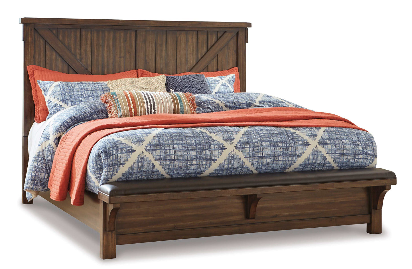 Lakeleigh Brown Queen Panel Bed w/ Uph. Bench