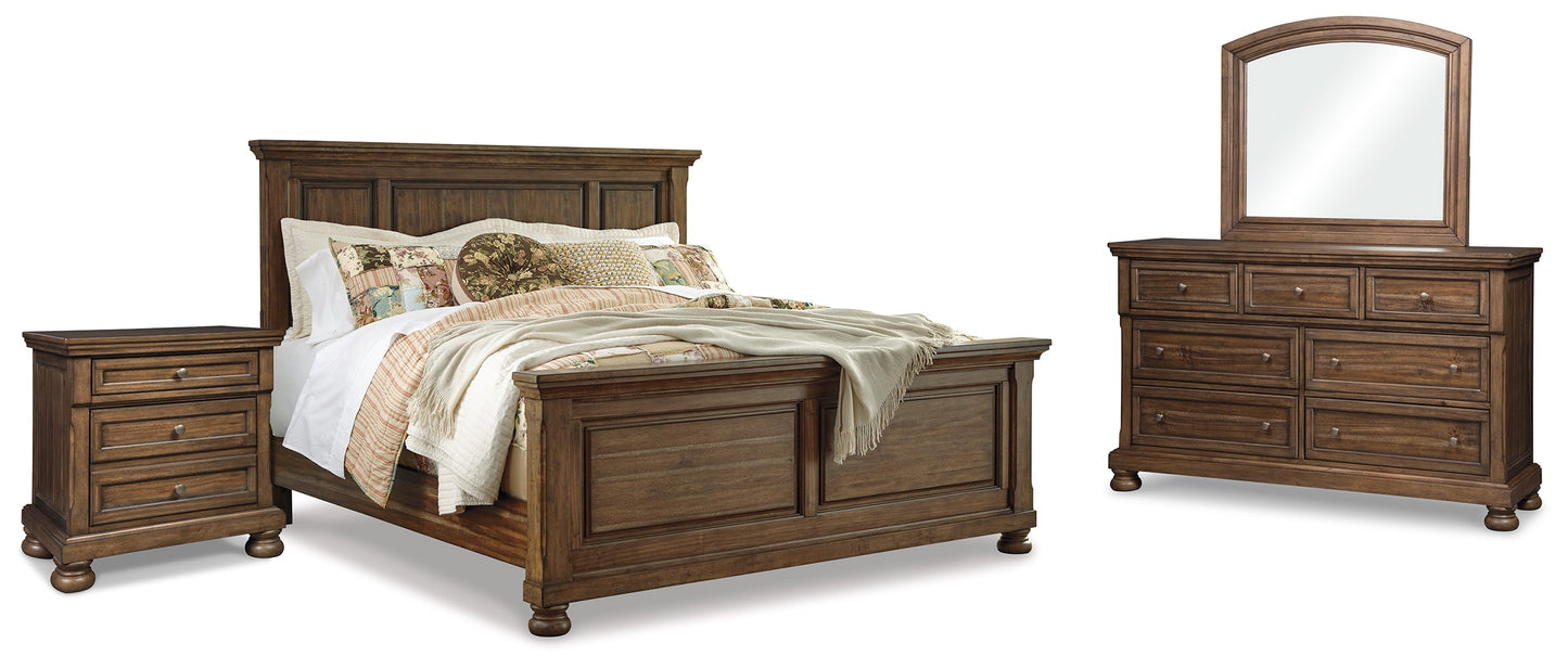 Flynnter Medium Brown King Panel Bedroom Set with Dresser, Mirror, and Nightstand