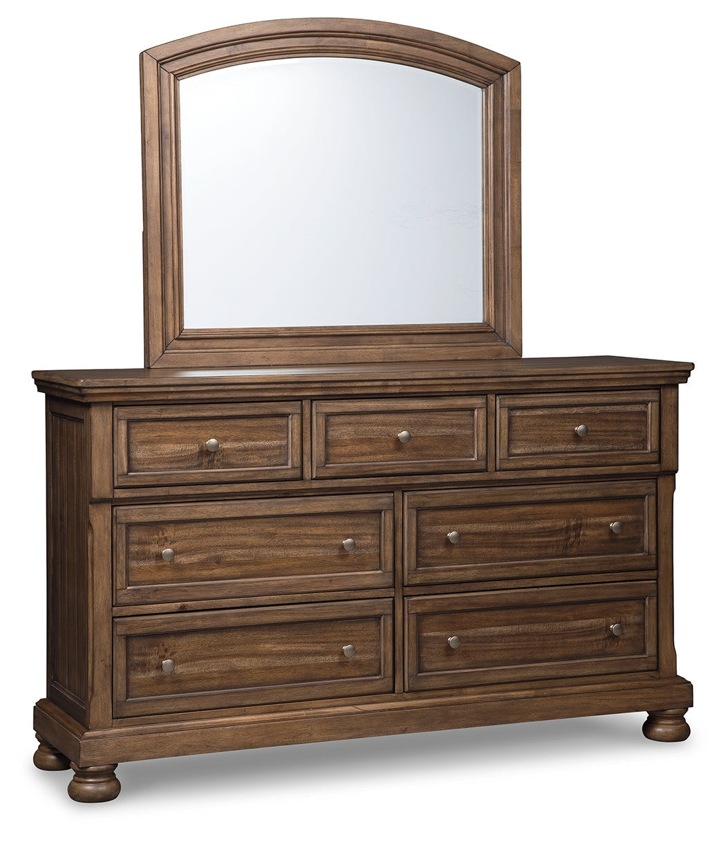 Flynnter Medium Brown Queen Sleigh Storage Bedroom Set with Dresser, Mirror and Nightstand