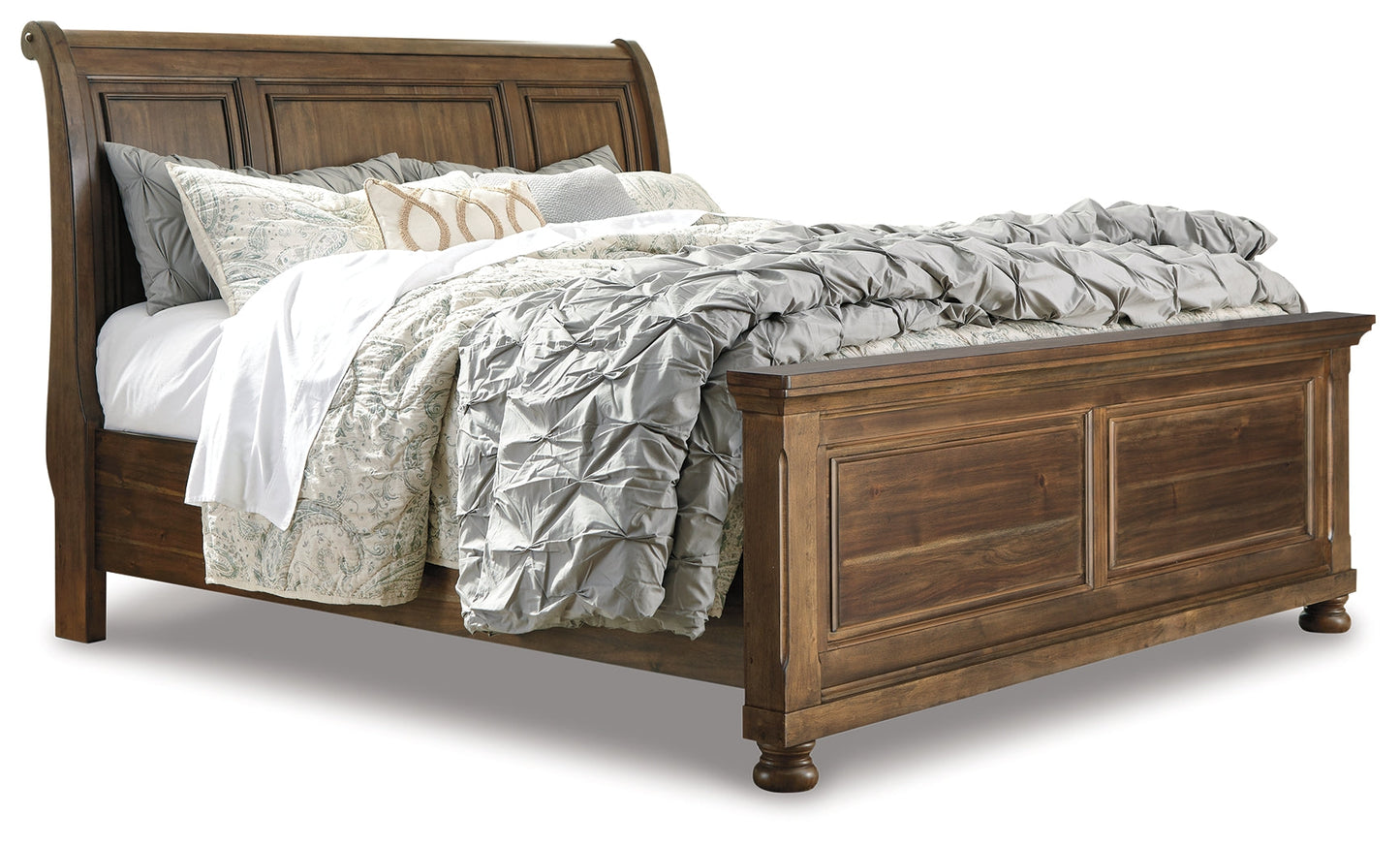 Flynnter Medium Brown Queen Sleigh Bedroom Set with Dresser, Mirror and 2 Nightstands