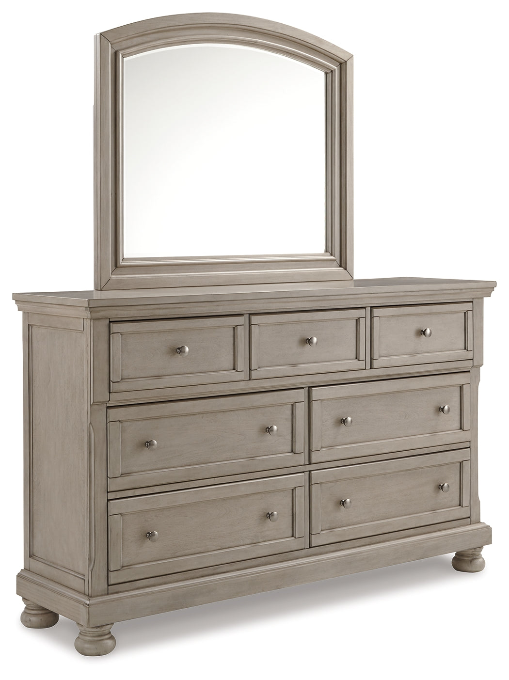 Lettner Light Gray King Panel Bedroom Set with Dresser, Mirror and 2 Nightstands