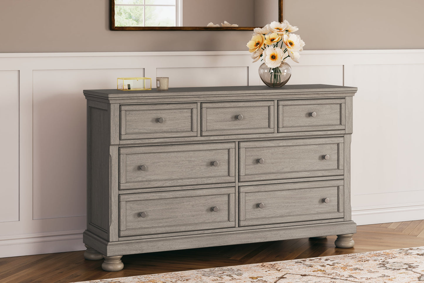 Lettner Light Gray Queen Panel Bedroom Set with Dresser, and Nightstand