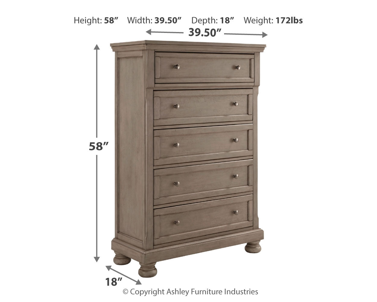 Lettner Light Gray California King Panel Bedroom Set with Dresser, Chest and 2 Nightstands