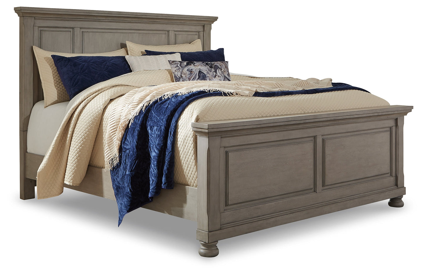 Lettner Light Gray King Panel Bedroom Set with Dresser, Mirror and 2 Nightstands