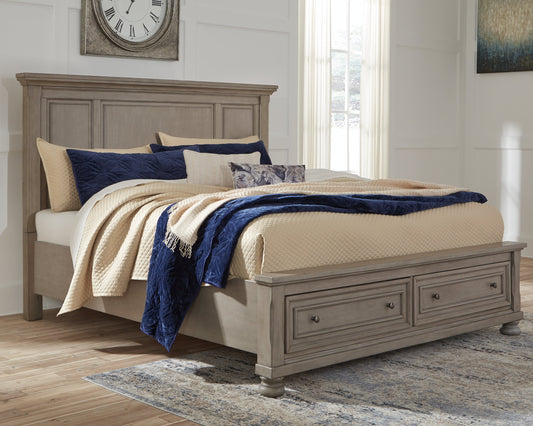 Lettner Light Gray California King Panel Storage bed