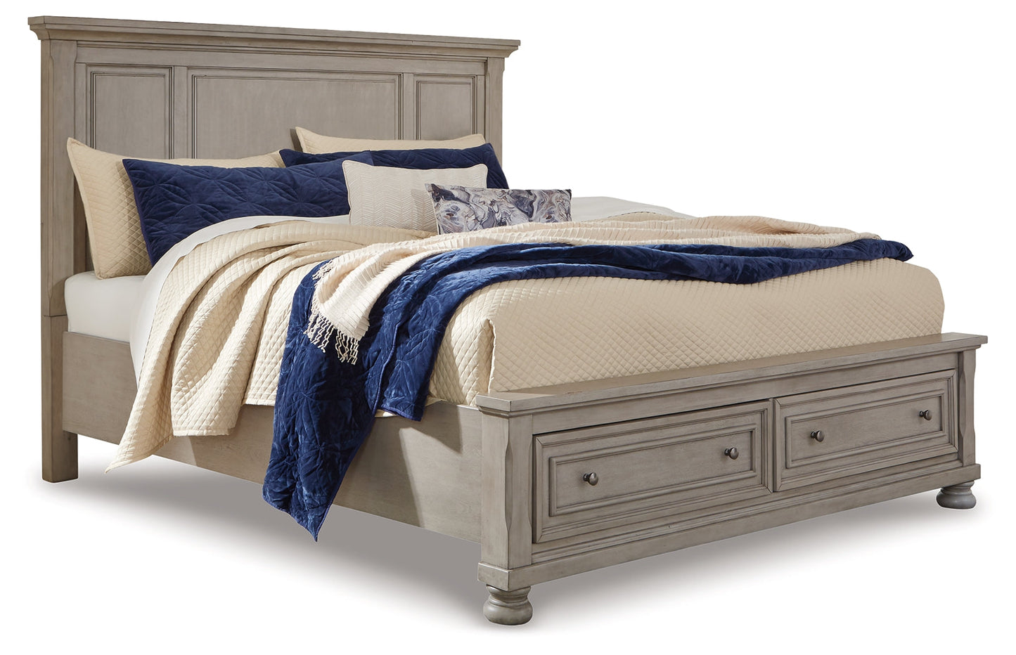 Lettner Light Gray California King Panel Storage bed