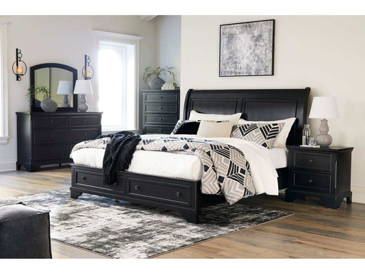 Chylanta Black King Sleigh Storage Bedroom Set / 4pc