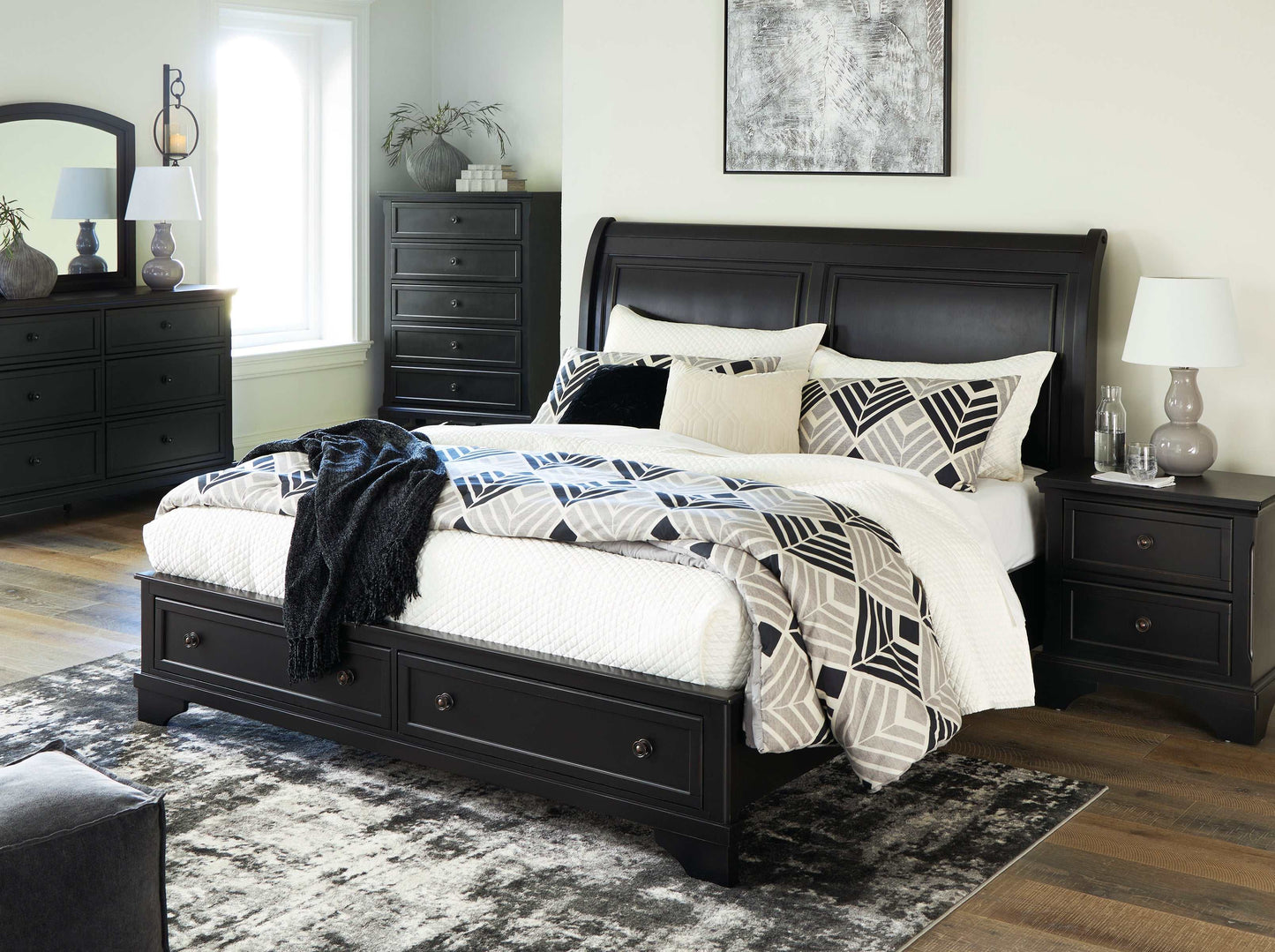 Chylanta Black King Sleigh Storage Bed