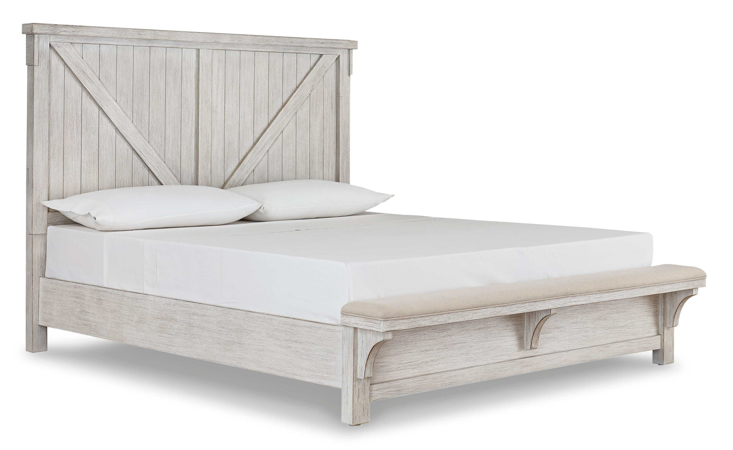 Brashland White Queen Panel Bed w/ Built-In Uph. Bench