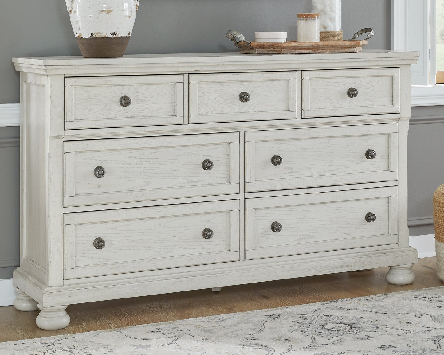 Robbinsdale White Twin Sleigh Storage Bedroom Set with Dresser