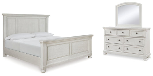 Robbinsdale White Queen Panel Bedroom Set with Dresser and Mirror