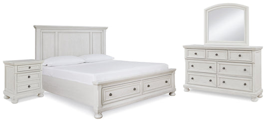 Robbinsdale White Queen Storage Bedroom Set with Dresser, Mirror and Nightstand