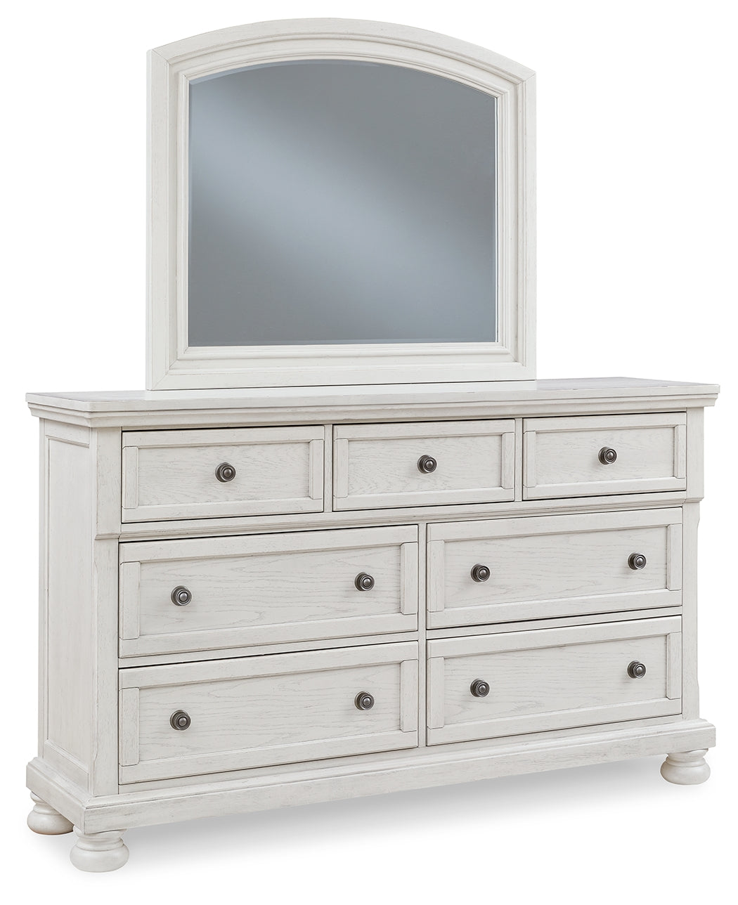 Robbinsdale White Queen Panel Storage Bedroom Set with Dresser, Mirror and Chest