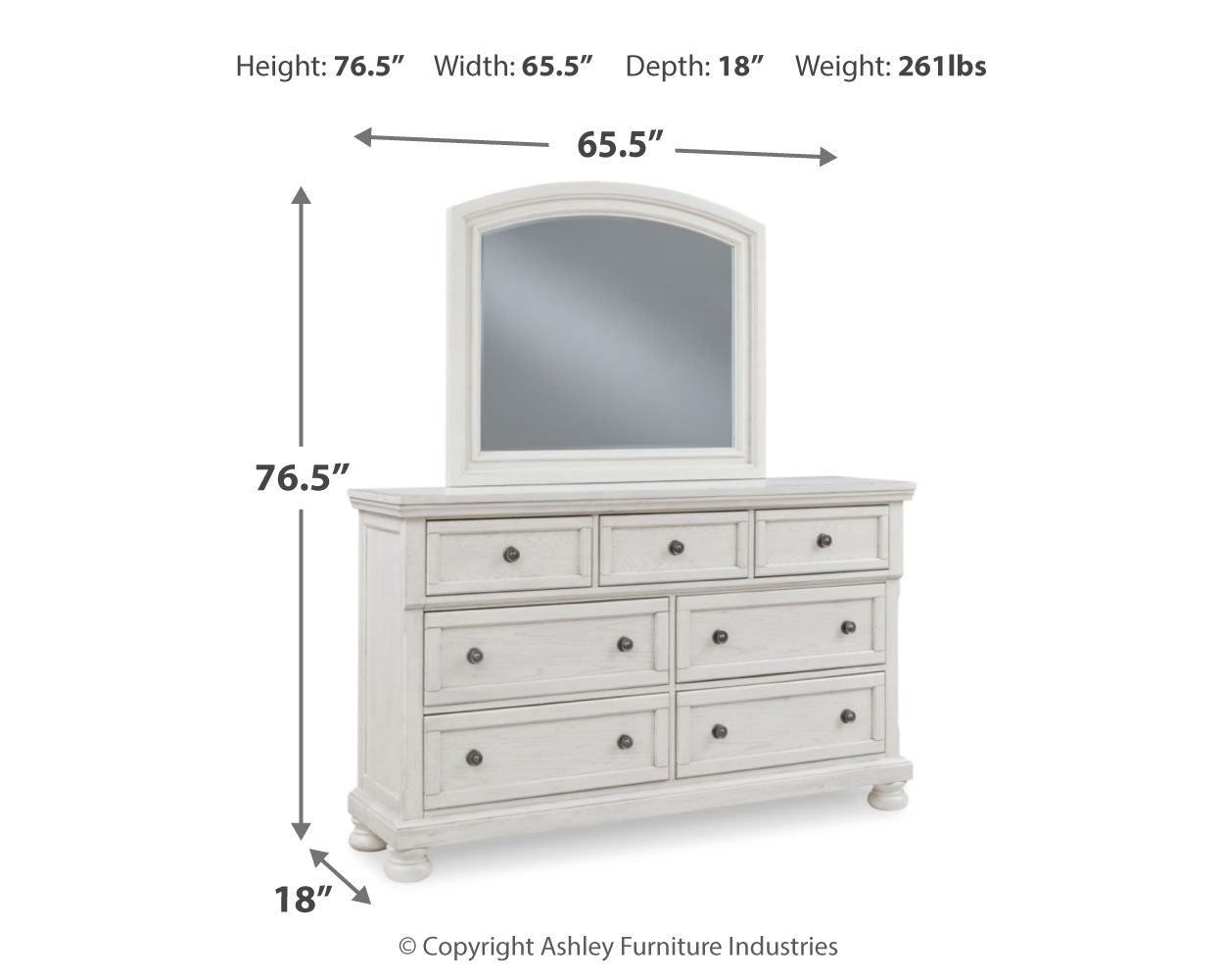 Robbinsdale White Queen Panel Storage Bedroom Set with Dresser, Mirror and Chest