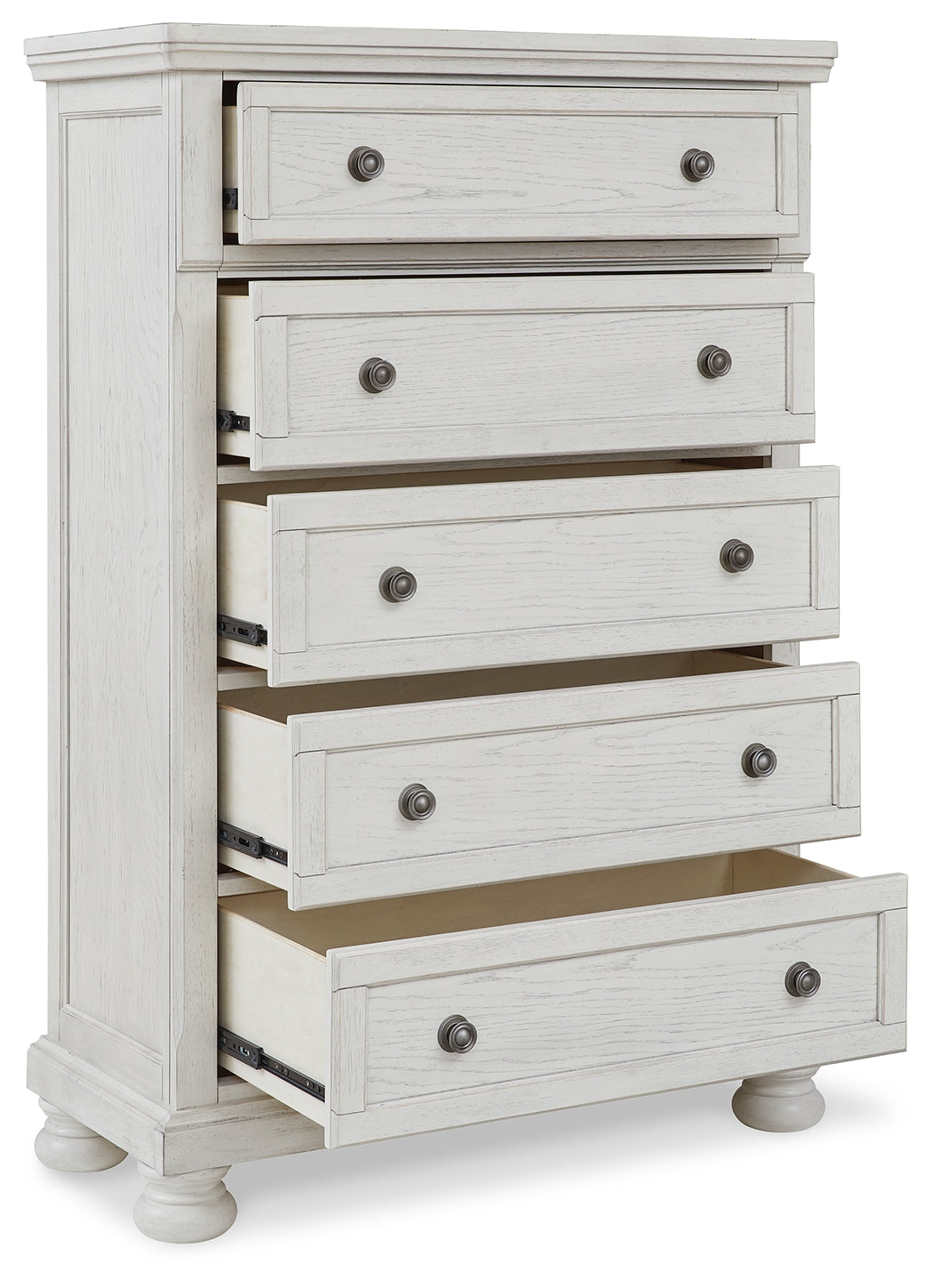 Robbinsdale White Queen Panel Storage Bedroom Set with Dresser, Mirror and Chest