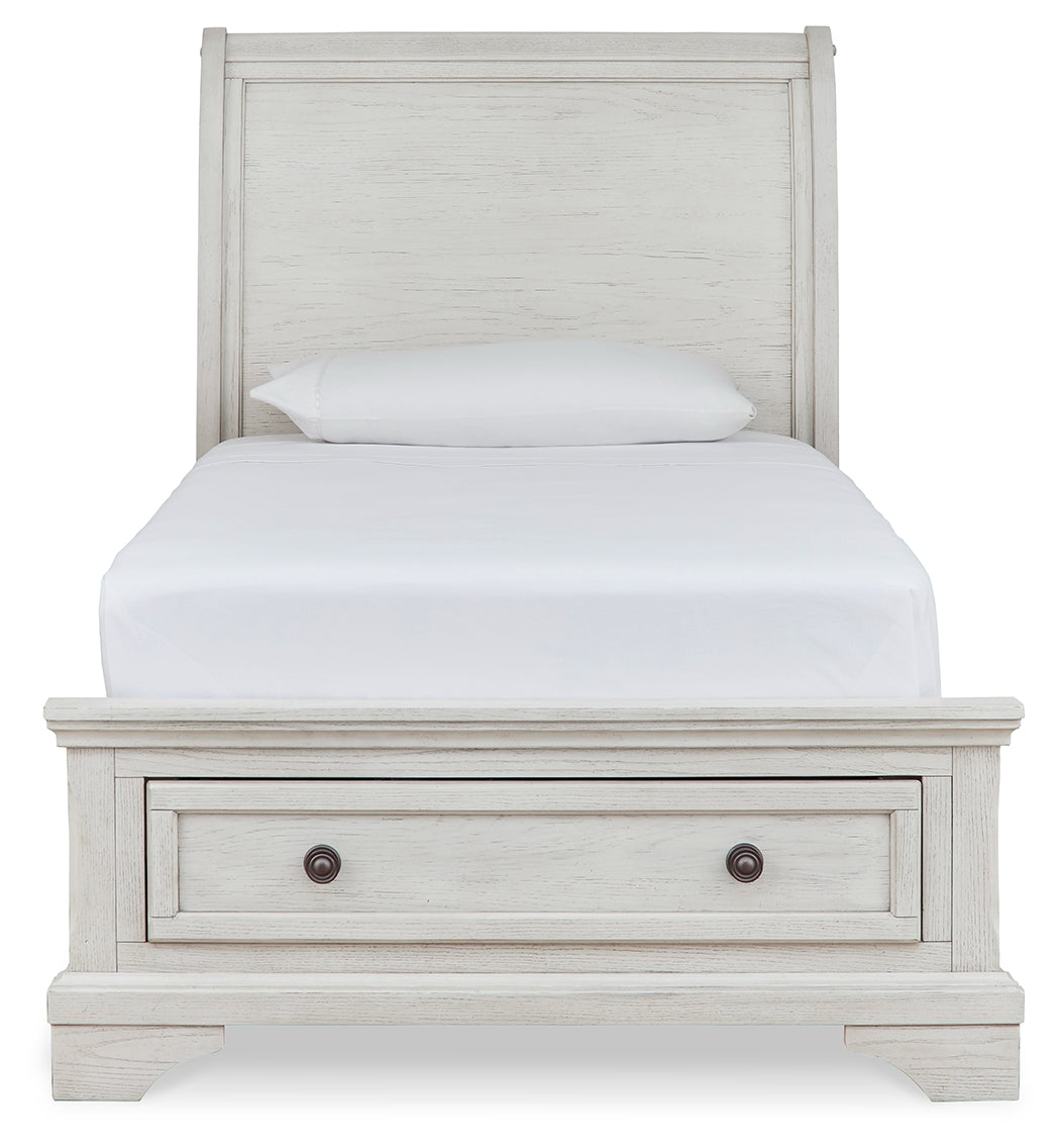 Robbinsdale White Twin Sleigh Storage Bedroom Set with Dresser