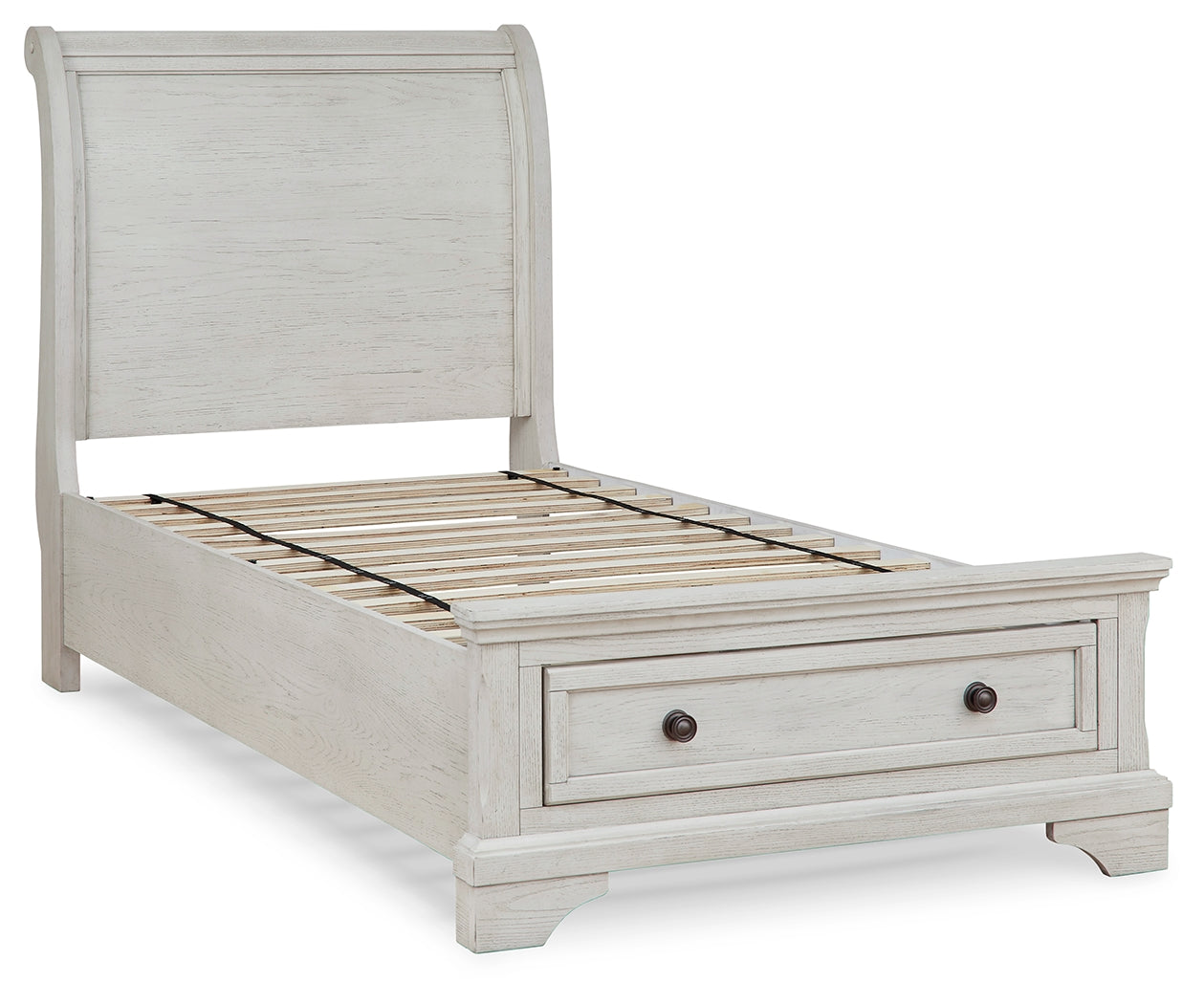 Robbinsdale White Twin Sleigh Storage Bedroom Set with Dresser