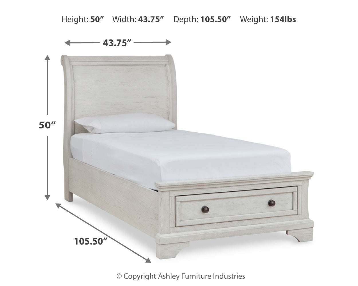 Robbinsdale White Twin Sleigh Storage Bedroom Set with Dresser