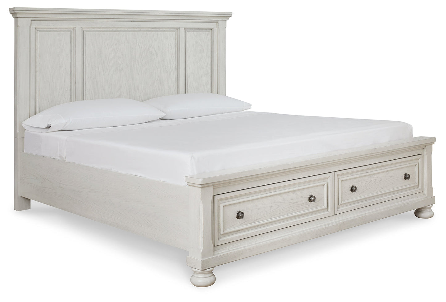 Robbinsdale White King Panel Storage Bedroom Set with Dresser and Mirror