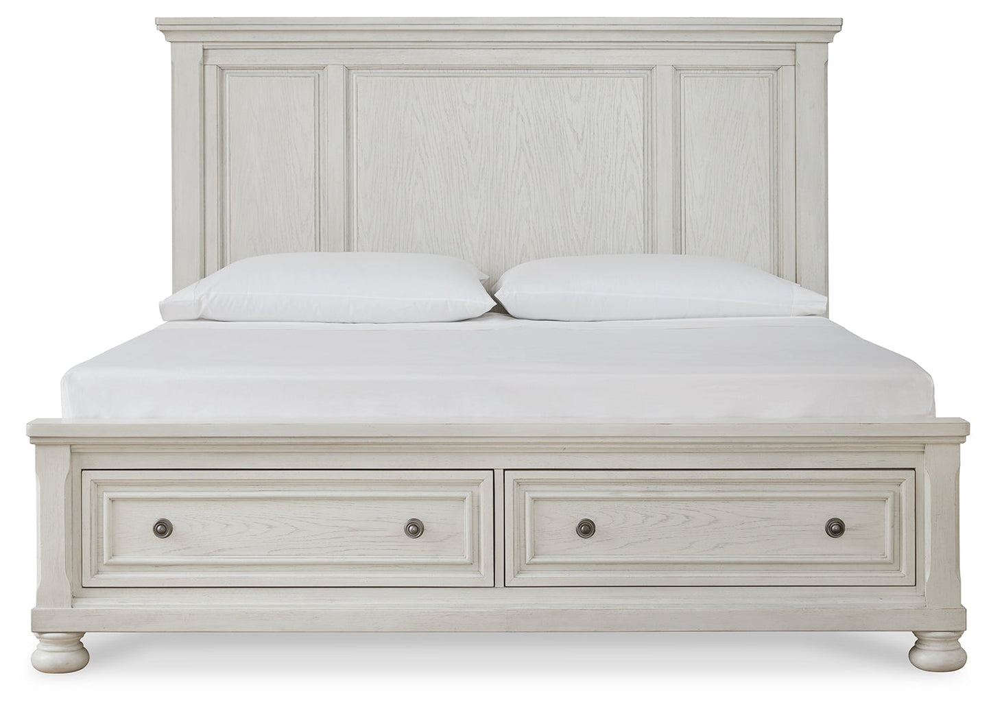 Robbinsdale White King Panel Storage Bedroom Set with Dresser and Mirror