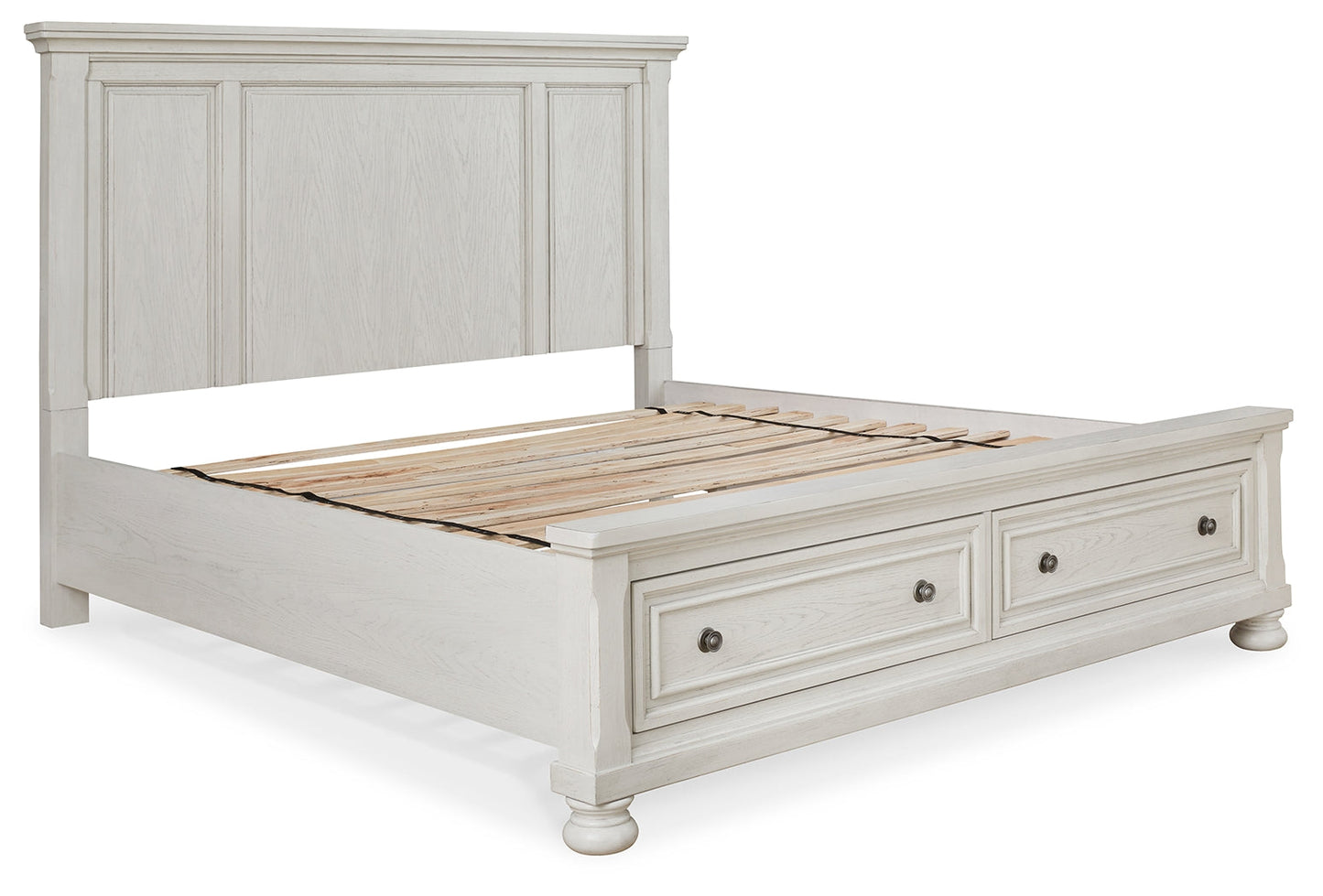 Robbinsdale White King Panel Storage Bedroom Set with Dresser and Mirror