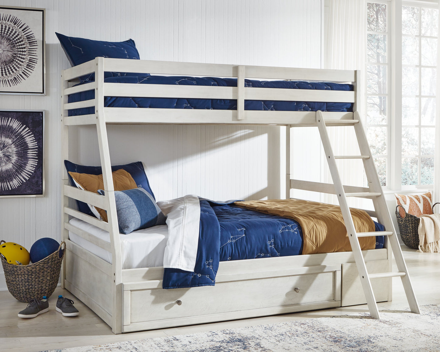 Robbinsdale Antique White Twin over Full Bunk Youth Bed with Storage
