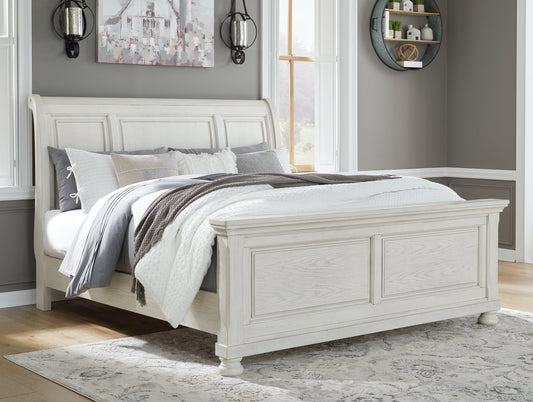 Robbinsdale Antique White King Sleigh Bed