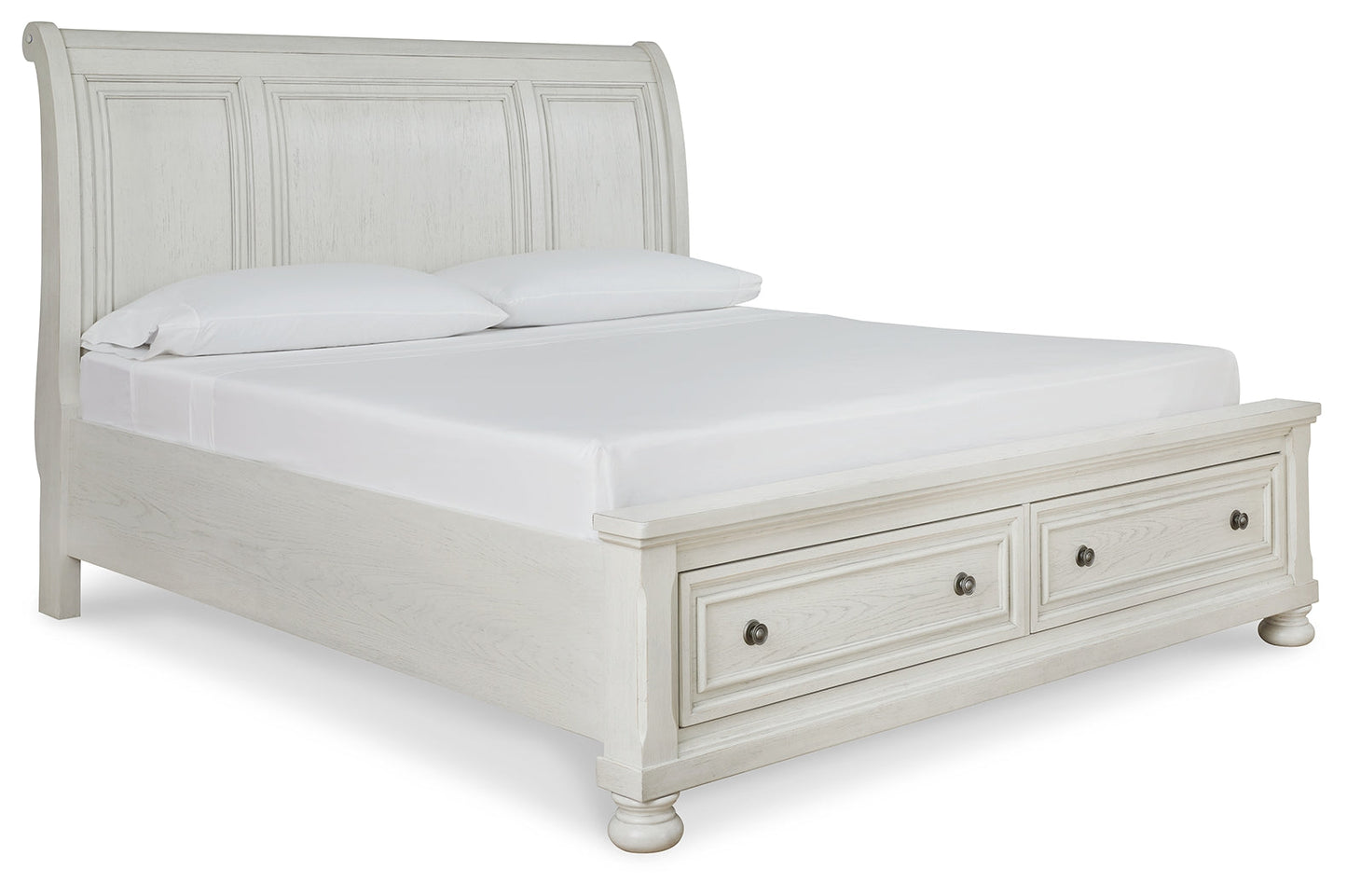 Robbinsdale White Queen Sleigh Storage Bedroom Set with Dresser and Mirror