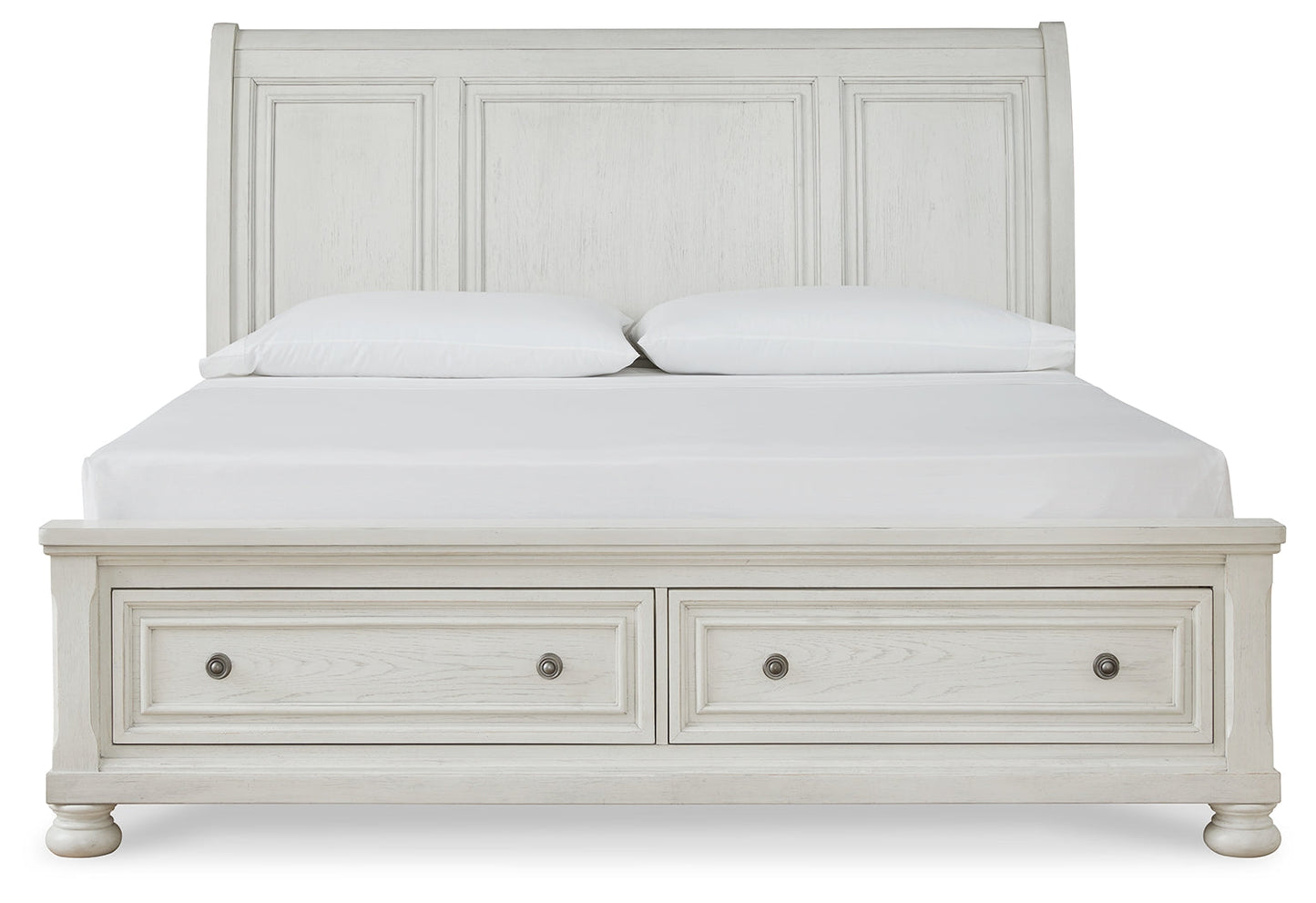 Robbinsdale White King Sleigh Storage Bedroom Set with Dresser and Mirror