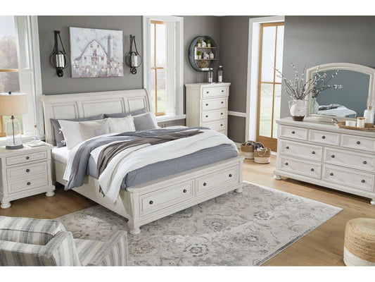 Robbinsdale Antique White Queen Sleigh Storage Bedroom Sets