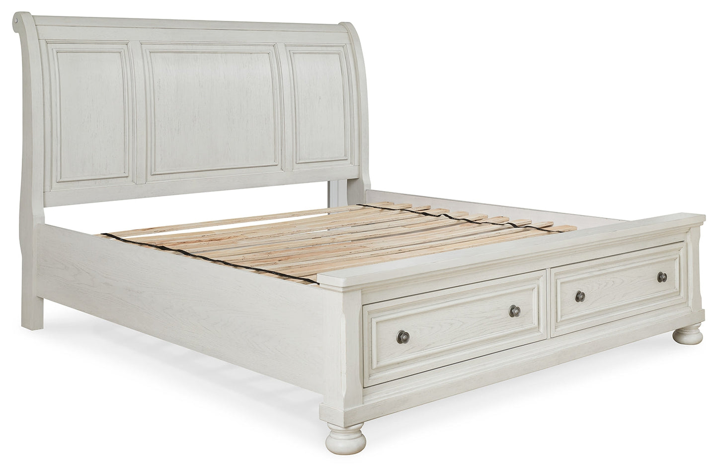 Robbinsdale White Queen Sleigh Storage Bedroom Set with Dresser and Mirror