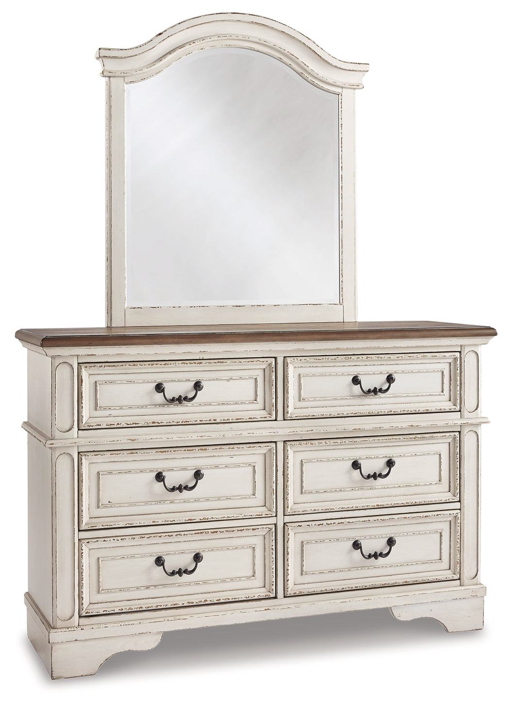 Realyn Two-tone Full Panel Bedroom Set with Dresser, Mirror, 3-Piece Vanity and Nightstand