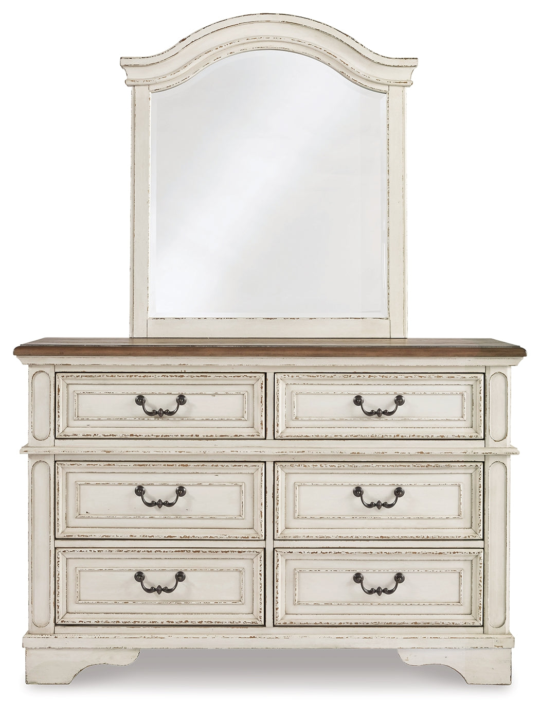 Realyn Two-tone Full Panel Bedroom Set with Dresser, Mirror, 3-Piece Vanity and Nightstand