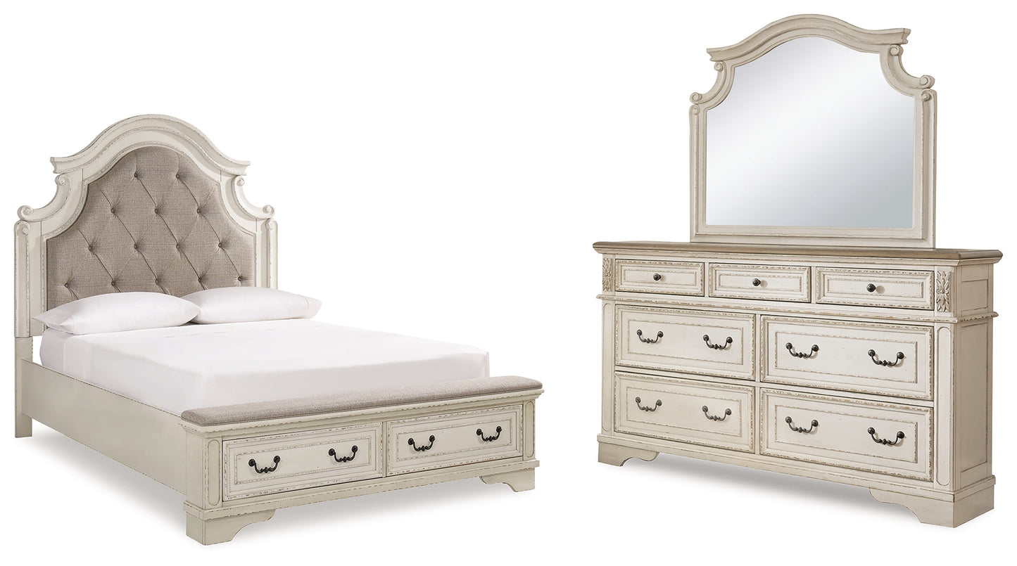 Realyn Two-tone Queen Storage Bedroom Set with Dresser and Mirror