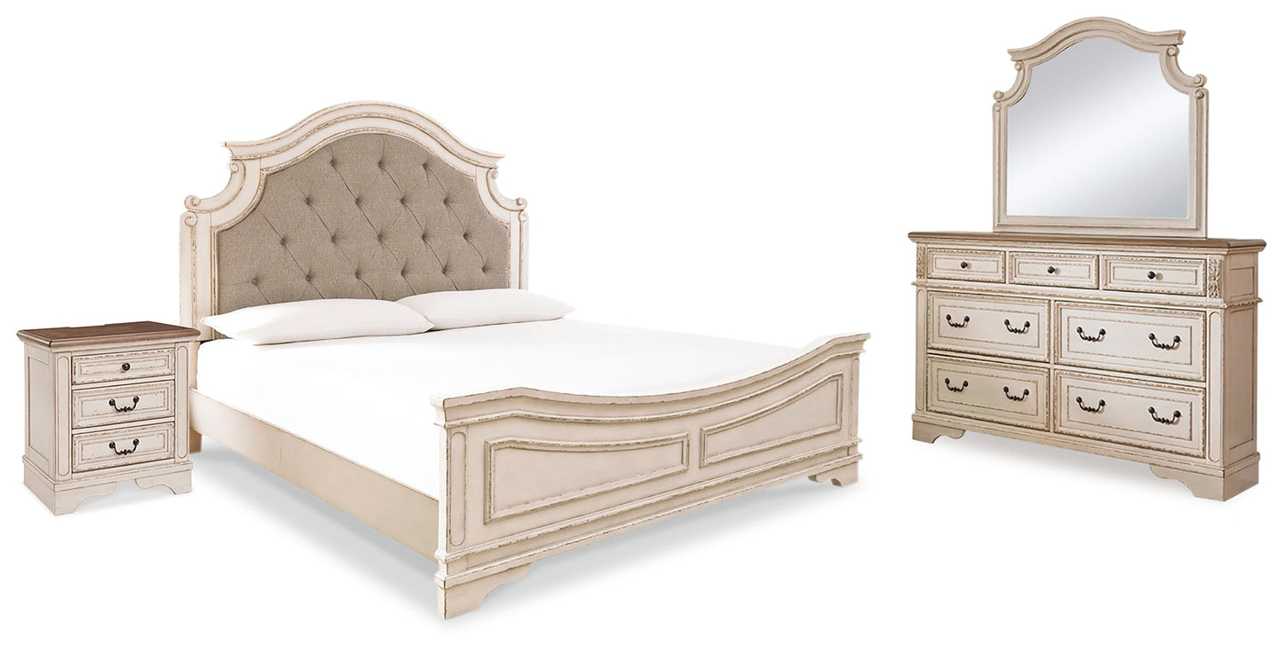 Realyn Two-tone California King Panel Bedroom Set with Dresser, Mirror and Nightstand