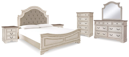 Realyn Two-tone King Panel Bedroom Set with Dresser, Mirror, Chest and 2 Nightstands